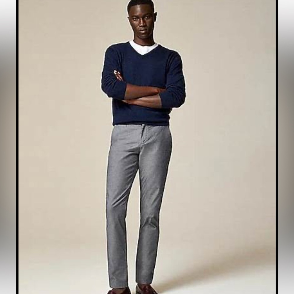 J Crew Men's Gray Oxford Tech Pants - Tailored Chino Style, Size 33 x 32